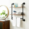 Floating Wall Shelf Industrial Pipe Bathroom Double Rustic Shelf with Towel Rail