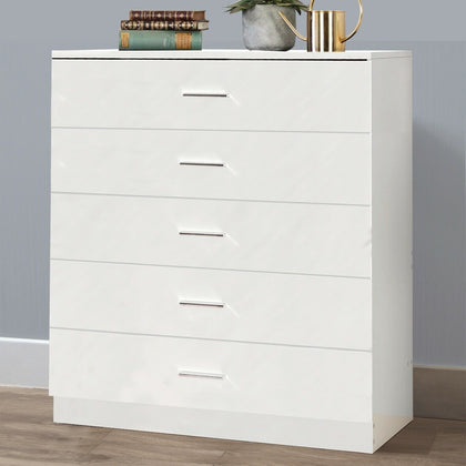 White Chest of Drawers Bedside Table Cabinet 5 Drawer Bedroom Storage Furniture