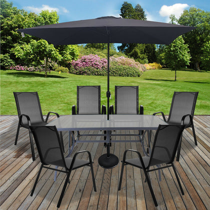 Table & Chairs Set Outdoor Garden Patio Grey Furniture Glass Table Parasol Base