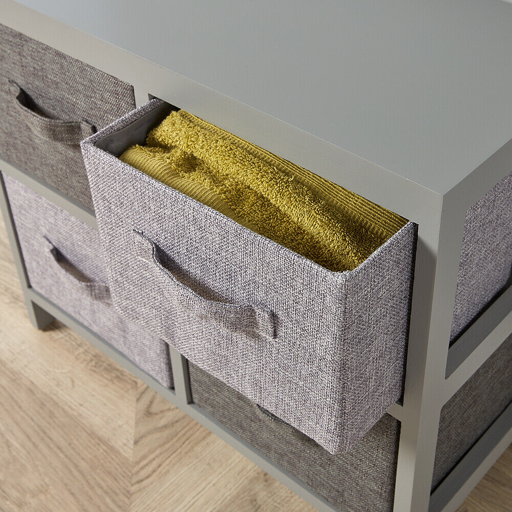 Grey Wooden Storage Unit 4 Drawer Fabric Basket Chest Organiser Bedroom Storage