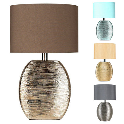 Modern Textured Table Lamp Ceramic Base Fabric Light Shade 29cm Lounge Lighting