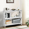 3-Tier Console Table X-design Wooden Hall Desk Side End Table W/ Shelf White