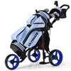 3 Wheels Golf Push Cart Golf Pull Trolley 4 Height Positions W/ Umbrella Holder