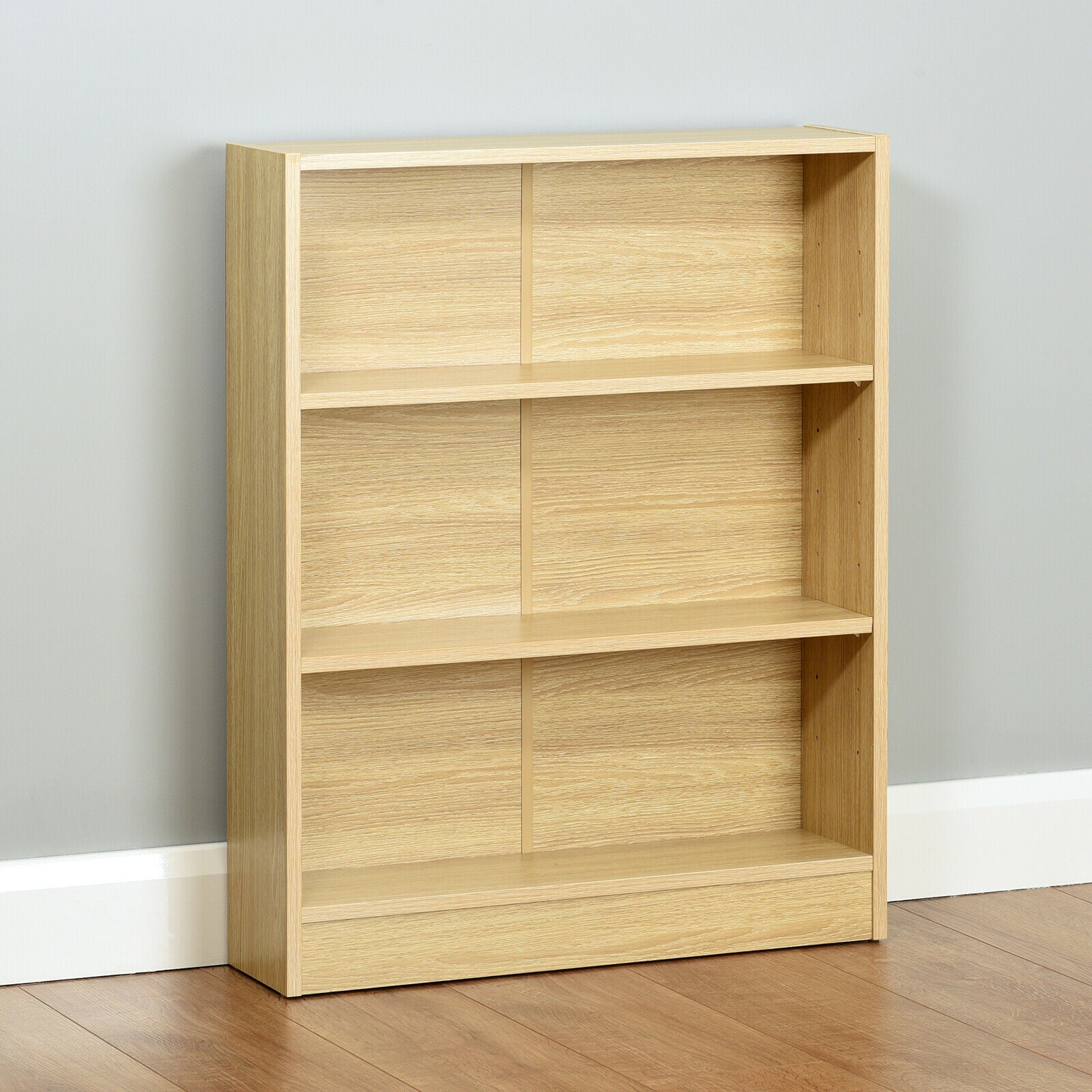 Hartleys 3 Tier Oak Effect Wooden Freestanding Bookcase Bookshelf Stor