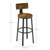 Set of 2 Tall Bar Stools, Bar Chairs with Backrest, Kitchen Stools, Breakfast