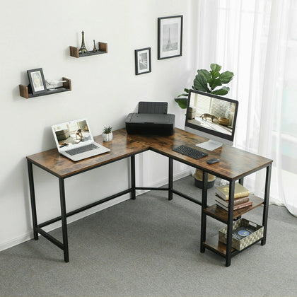 Industrial Corner Computer Desk Rustic Large Writing Table Office Vintage Desk