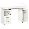 White Wooden Desk with Drawers PC Workstation Office Computer with Keyboard Tray