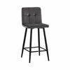 Grey Bar Stools Set of 2 Velvet Breakfast Bar Chairs Metal Legs 65 cm seat High