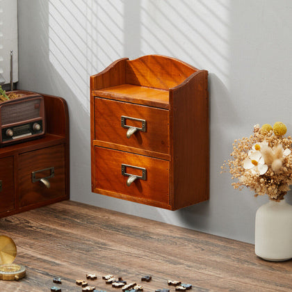 Mini Wall Cabinet Desktop Organizer Jewelry Storage Box Wooden Shelf Drawer Case