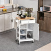 Kitchen Storage Trolley Cart Unit w/ Wood Top Shelves Cupboard Drawer Rail White
