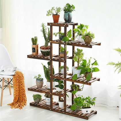 Strengthen Garden Balcony Large Wood Flower Rack Plant Stand Bonsai Shelf Home