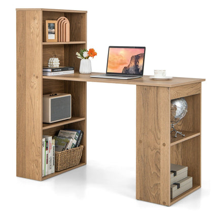 Computer Desk Wooden PC Laptop Table Writing Workstation 6-Tier Storage Shelves