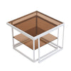 Nest Of 2 Nesting Tables Side End Coffee Table Metal Legs Brown Glass Table Top