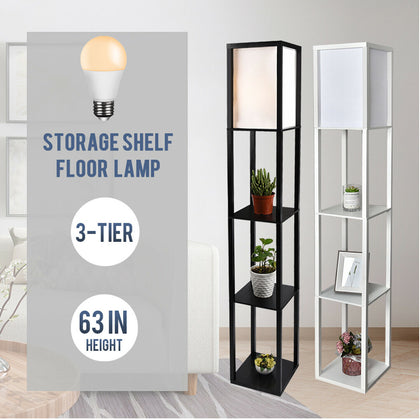 Wooden Floor Lamp 160cm Standing Lounge Lighting 4-Tier Storage Shelf with BULB