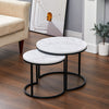 MODERN SET OF 2 MARBLE EFFECT NEST OF TABLE ROUND SIDE TABLE WITH METAL FRAME
