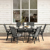 Black 150cm Glass Dining Table Outdoor Garden Patio with Parasol Hole 5FT Large