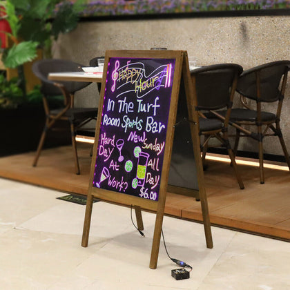 LED Fluorescent Sign Menu Board Neon Writing Glass Board Wooden Frame w/ Remote
