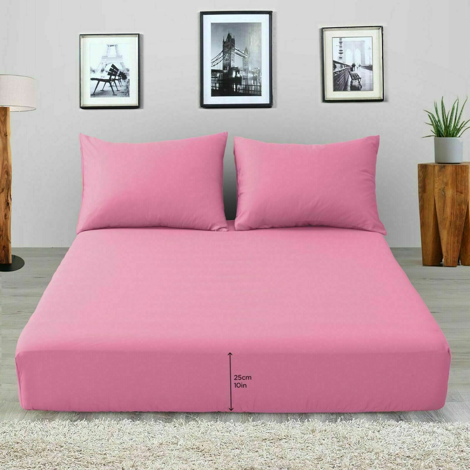 Full 25cm Fitted Sheet Bed Sheets 100% Poly Cotton Single Double King King Size