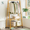 Bamboo Clothes Rail Garment Rack Hanging Stand Wardrobe Shoe Open Shelf w/ Wheel