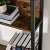 Industrial L-Shaped Work Desk & Storage Shelf Steel Frame Adjustable Feet Brown