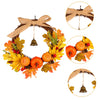 Fall Door Pumpkin Wreath Autumn Color Maple Leaf Bell Wreaths Garland LED Lights