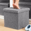 LARGE LINEN FOLDING STORAGE OTTOMAN POUFFE SEAT FOOT STOOL STORAGE BOX GREY UK