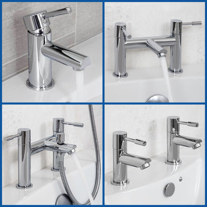 Modern Chrome Bathroom Sink Twin Taps Bath Filler Shower Mixer Basin Mini Mixer