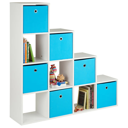 White 10 Cube Shelving Unit Storage Furniture Shelf 6 Blue Fabric Boxes