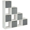 White 10 Cube Shelving Unit Storage Furniture Shelf 6 Grey Fabric Boxes