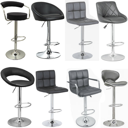 GREY & BLACK - PU Leather Breakfast Bar Stool Swivel Kitchen Chrome Gas Lift