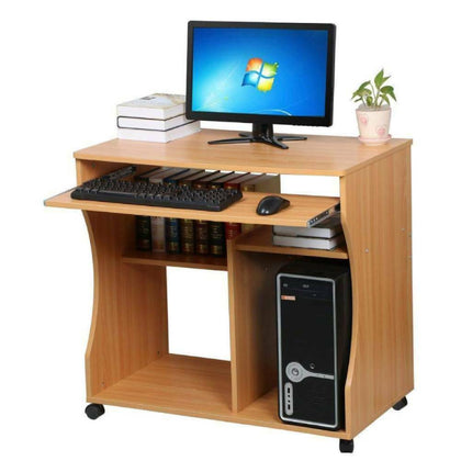 80cm Small Computer PC Desk Table Storage Shelf Shelves with Keyboard Tray Wood