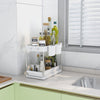 Mondeer 2 Tiers Under Sink Storage Shelf Organizer Rack 4 Hooks and 2 Cups White