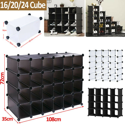 16/20/24 CUBE UNIT INTERLOCKING SHOE STORAGE ORGANIZER RACK DISPLAY STAND BOXES