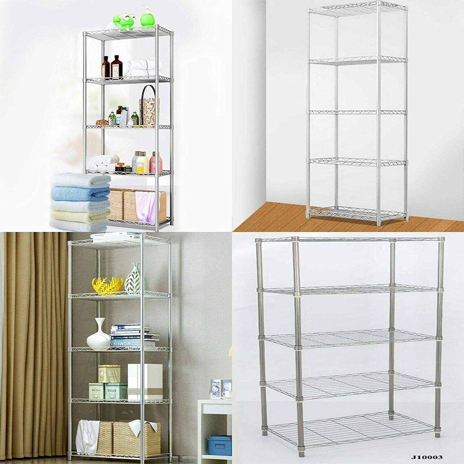 4 / 5 Tier Silver Metal Storage Rack/Shelving Wire Shelf Kitchen/Offic ...