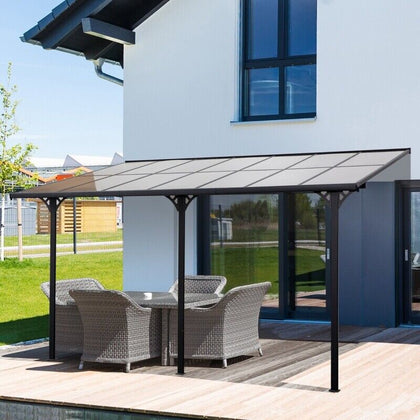 Wall Mounted Hard Top Pergola 4.35x3m Polycarbonate Gazebo Patio Porch Car Port
