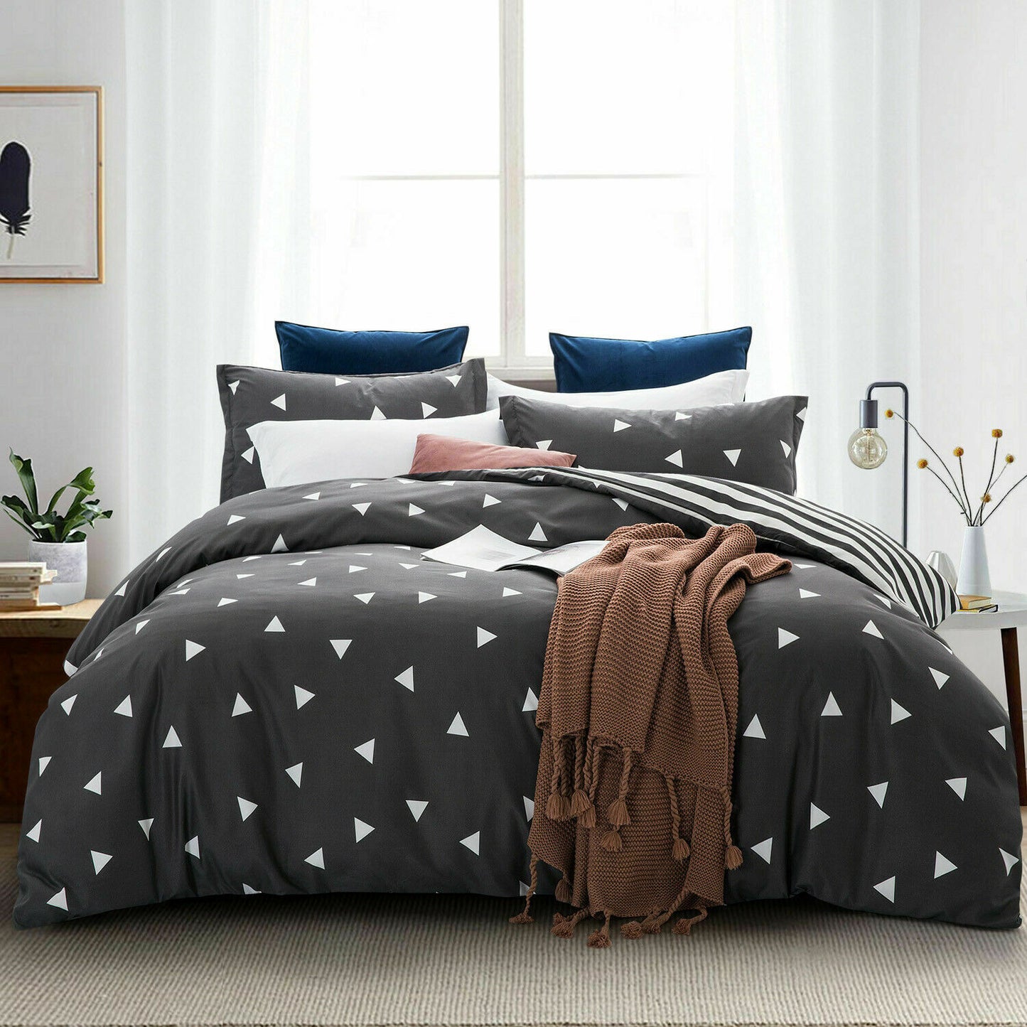 Reversible Duvet Quilt Cover Bedding Set Single Double King Size + Pillow Cases