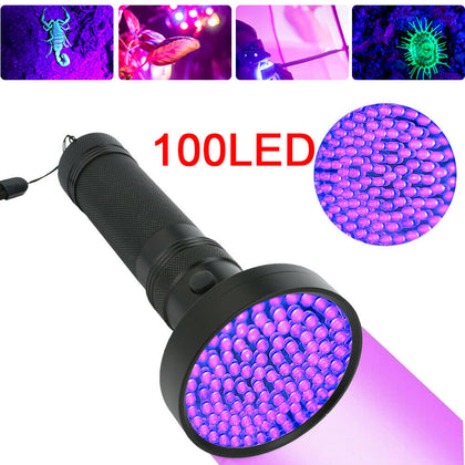 Portable UV LED Flashlight Ultra Bright 100LEDs Violet Torch Blacklight Lamp UK