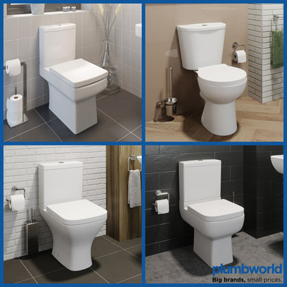 Close Coupled Bathroom Toilet Modern White Square Ceramic Soft Close Seat WC Pan