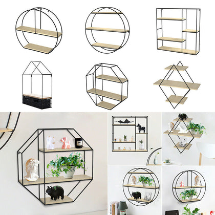 Wall Mounted Storage Shelf Geometric Floating Display Rack Round/Square/Diamond