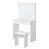 White Dressing Table w/ LED Bulb Lighting 2 Drawers Upholstered Stool Bedroom