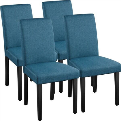 Fabric 4pcs Dining Chairs Kitchen Side Padded Chairs with Solid Wood Legs Blue