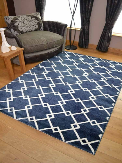 New Dark Navy Blue Link Modern Small Extra Large Floor Rugs Long Hall Runner Mat