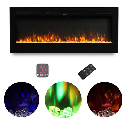 Electric 50inch Fireplace Insert LED Fire Place Heater Wall Mounted Living Room