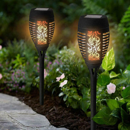1PK Solar Flame Effect Lamp Post LED Path Lights Outdoor Garden Waterproof Light