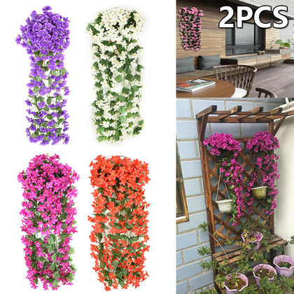 Artificial Fake Violet Orchid Flower Hanging Wall Rattan Basket Decor Outdoor ER