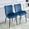 Set of 2 Blue Dining Chair Velvet Upholstered Chairs with Thick Cushion Kitchen