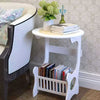 Round Small Side Table Beside Coffee Desk Lamp Stand with Magazine Storage Rack
