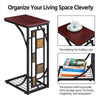 C Shaped Side Table Snack Coffee End Table for Living Room, Slides Up to Sofa