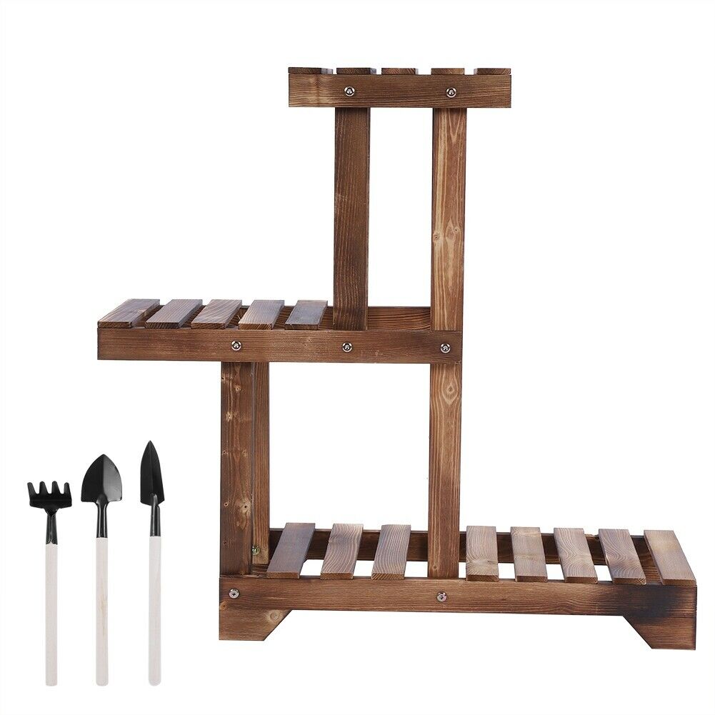 3 Tier Wooden Plant Display Stand Flower Pot Shelf Balcony Garden Holder Rack