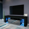 TV Unit Cabinet Stand Black High Gloss with LED Lights Drawers 130cm Modern